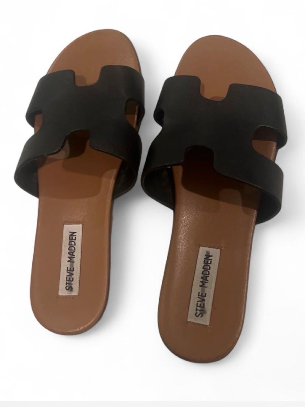 Steve Madden Black Slide Sandals with Brown Footbed